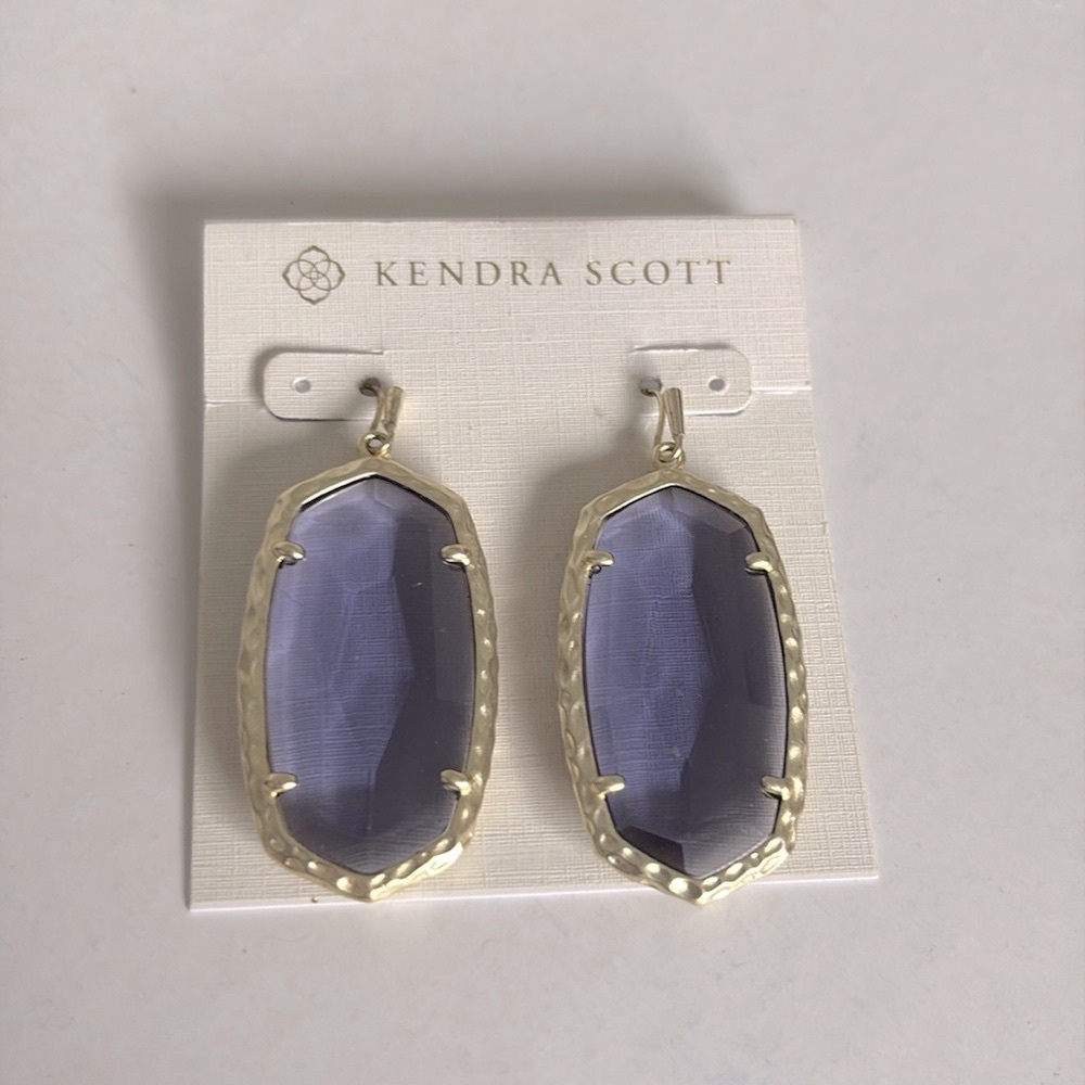 EUC [Kendra Scott] Ella Iolite Purple Crystal Glass Silver Faceted Drop Earrings - Picture 5 of 11